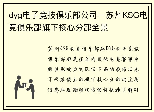 dyg电子竞技俱乐部公司—苏州KSG电竞俱乐部旗下核心分部全景